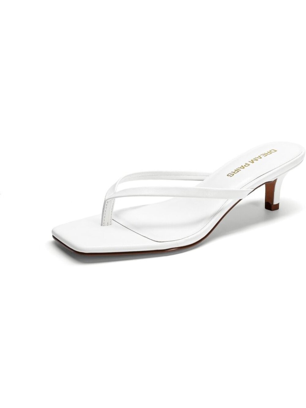 Women's Flip Flop Low Heels Square Open Toe White Sandals Thong 1.96 Inch Heels